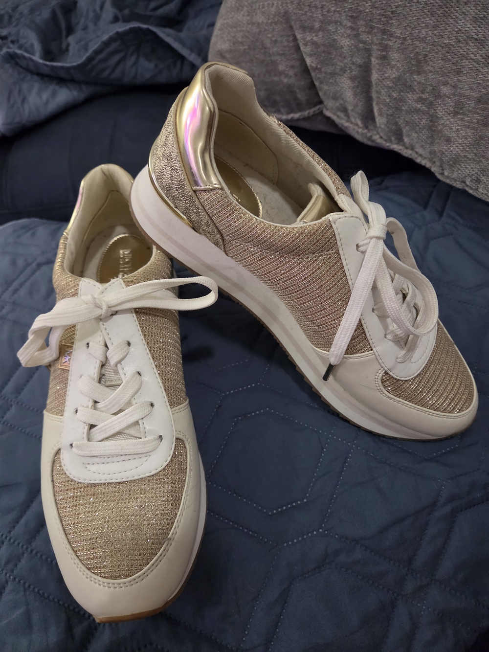Michael Kors Gold Glitter Knit Platform Sneakers